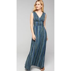 Soma Dress Women Medium Blue Sunray Stipe Jersey Knit Goddess Maxi Bra Boho NWT